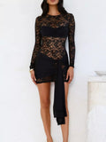 Lace Long Sleeve Mini Dress - Trendsi - Flyclothing LLC