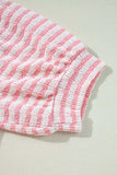 Stripe Textured Puff Sleeve Crewneck Top - Trendsi - Flyclothing LLC