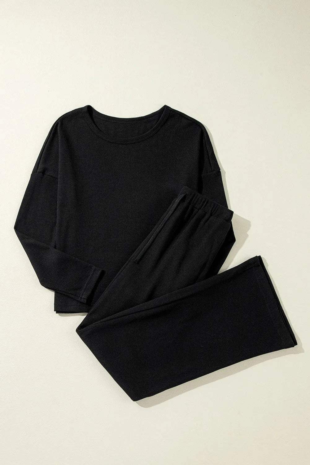 Round Neck Long Sleeve Top and Drawstring Pants Lounge Set - Trendsi - Flyclothing LLC