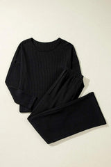 Round Neck Long Sleeve Top and Drawstring Pants Lounge Set - Trendsi - Flyclothing LLC
