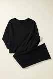 Round Neck Long Sleeve Top and Drawstring Pants Lounge Set - Trendsi - Flyclothing LLC