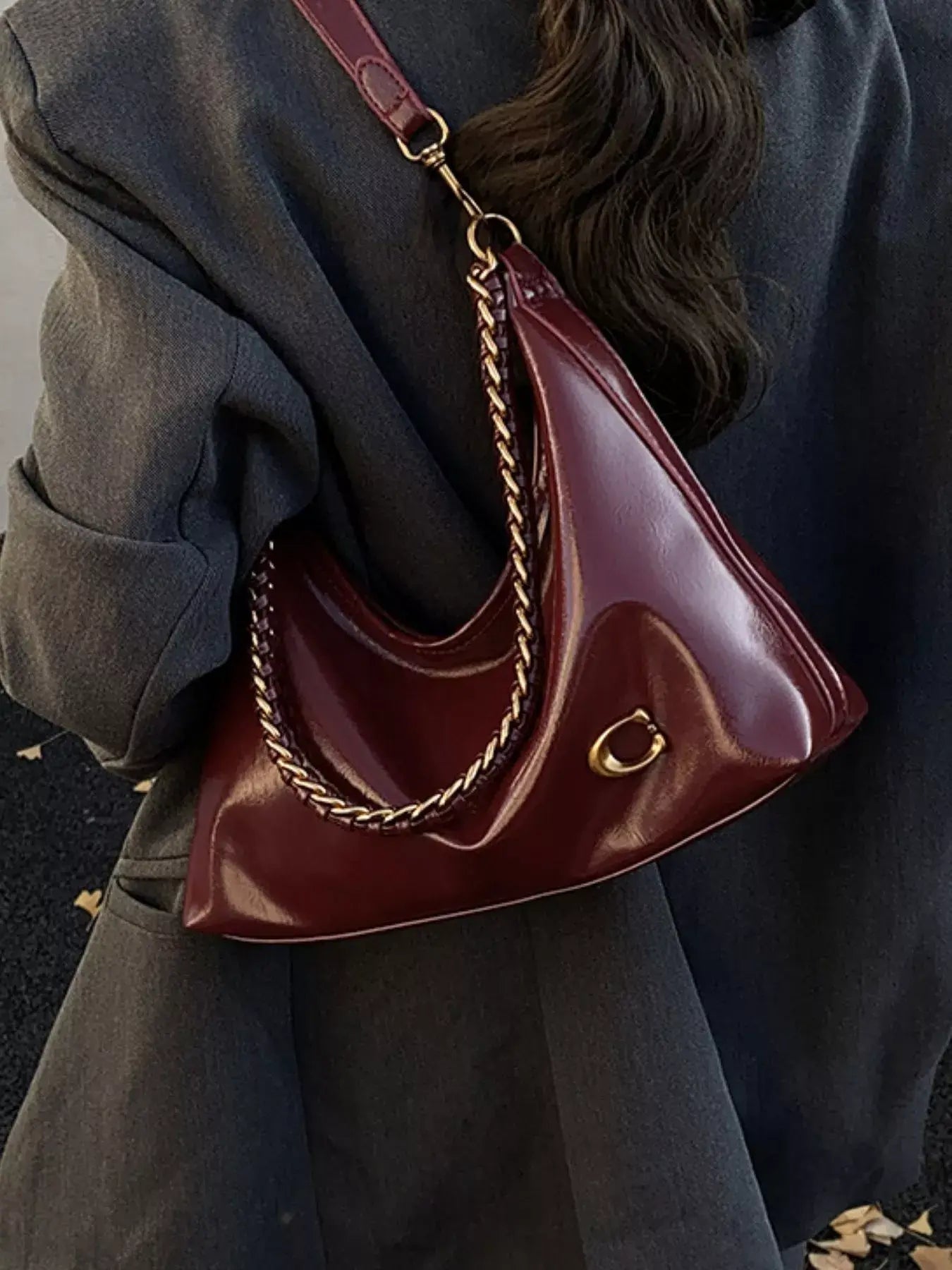 Leather Chain Shoulder Bag - Trendsi - Flyclothing LLC