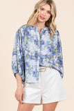 Mittoshop Flower Print Batwing Sleeve Button Down Blouse - Trendsi