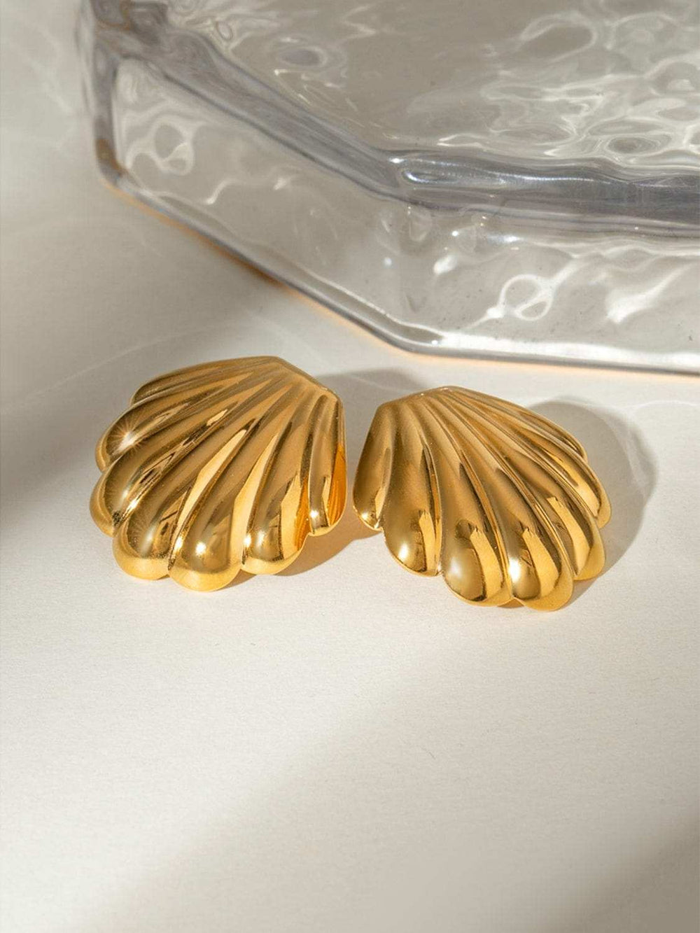 18K Gold-Plated Stainless Steel Shell Stud Earrings - Trendsi - Flyclothing LLC