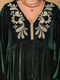 Plus Size Embroidered V-Neck Long Sleeve Dress - Trendsi