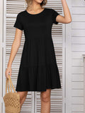 Round Neck Short Sleeve Mini Tee Dress - Trendsi - Flyclothing LLC