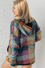 Double Take Full Size Half Button Thumbhole Long Sleeve Hoodie - Trendsi - Flyclothing LLC