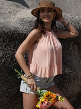 Ruched Peplum Round Neck Tank - Trendsi - Flyclothing LLC