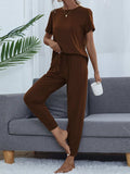 Round Neck Top and Pants Lounge Set - Trendsi - Flyclothing LLC