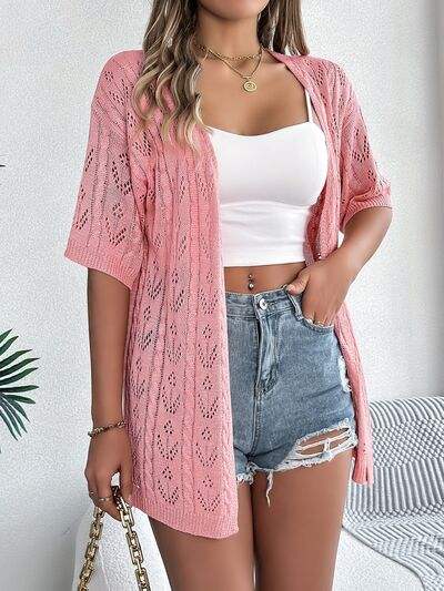 Openwork Open Front Half Sleeve Cardigan - Trendsi - Flyclothing LLC