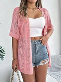 Openwork Open Front Half Sleeve Cardigan - Trendsi
