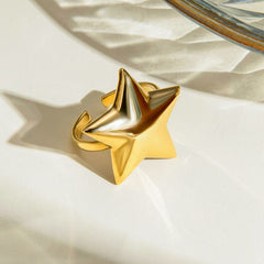 18K Gold-Plated Stainless Steel Star Ring - Trendsi