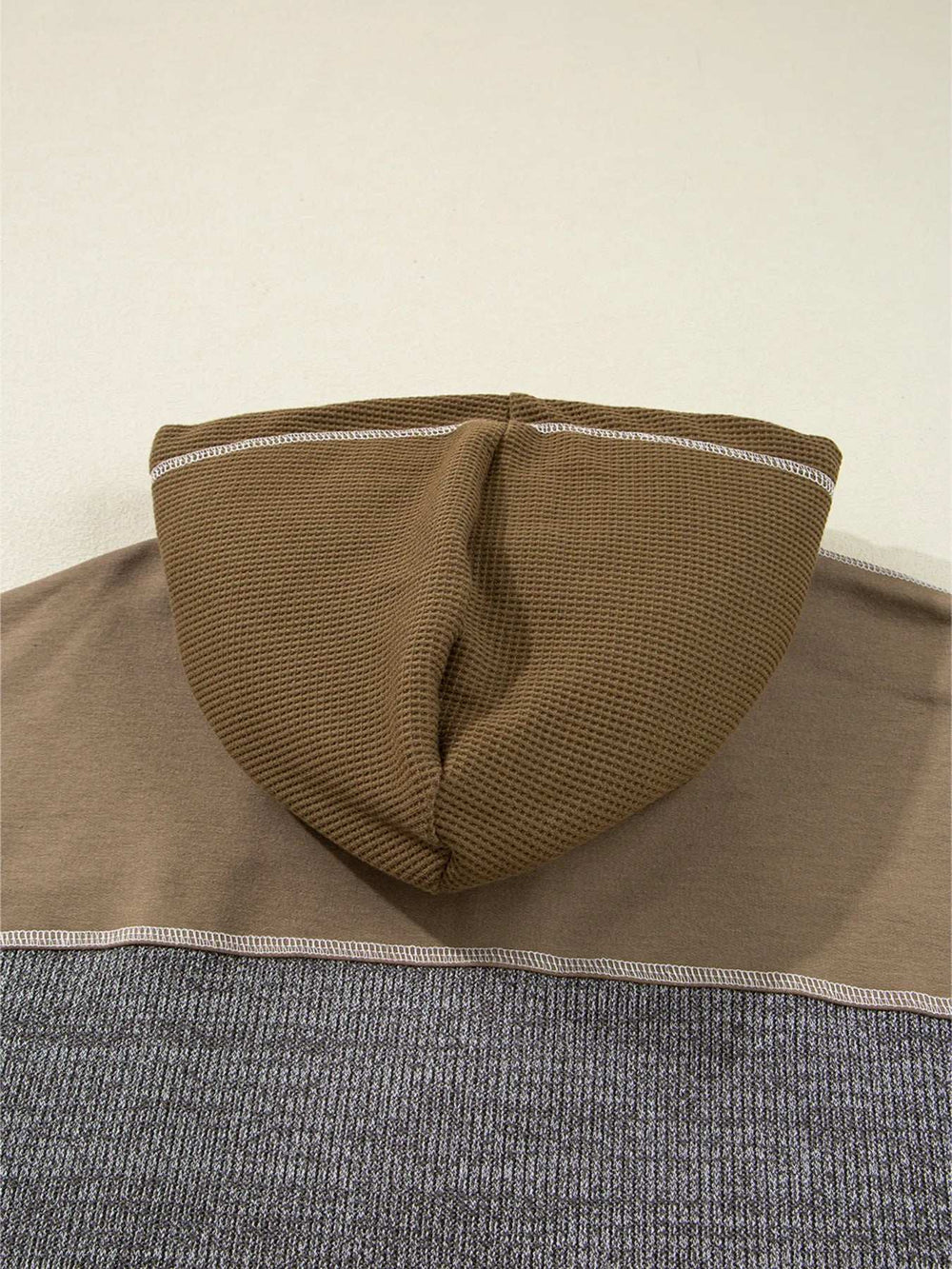 Mixed Texture Patchwork Exposed Seam Half Button Hoodie - Trendsi - Flyclothing LLC