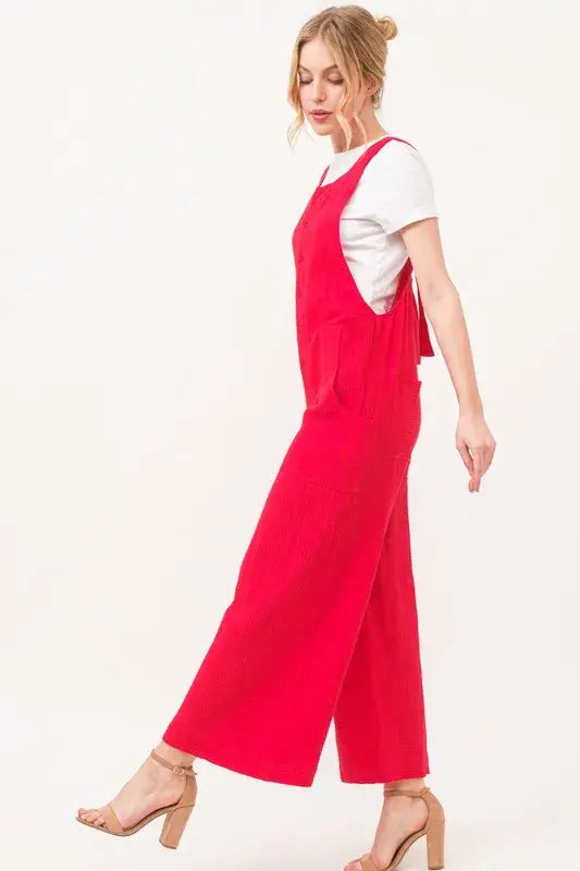 And The Why Gauze Loose Fit Tied Back Overalls - Trendsi - Flyclothing LLC