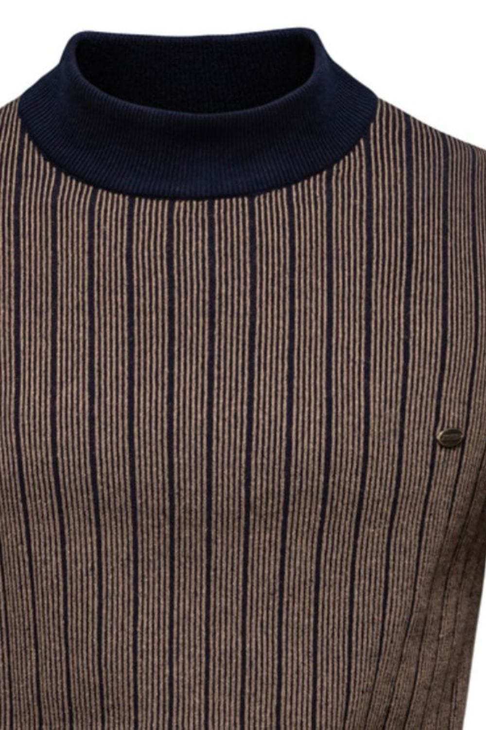 Men's Mock Neck Contrast Striped Sweater - Trendsi - Flyclothing LLC