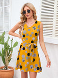 Tied Polka Dot V-Neck Dress - Trendsi - Flyclothing LLC