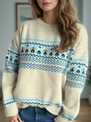Contrast Round Neck Dropped Shoulder Sweater - Trendsi