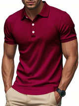 Men's Full Size Ribbed Short Sleeve Polo Plus Size - Trendsi - Flyclothing LLC