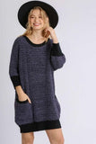 Umgee Full Size Ribbed Hem Round Neck 3/4 Sleeve Sweater Dress with Pockets Plus Size - Trendsi