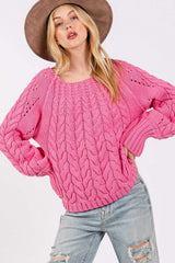 SAGE + FIG Cable-Knit Long Sleeve Sweater - Trendsi - Flyclothing LLC