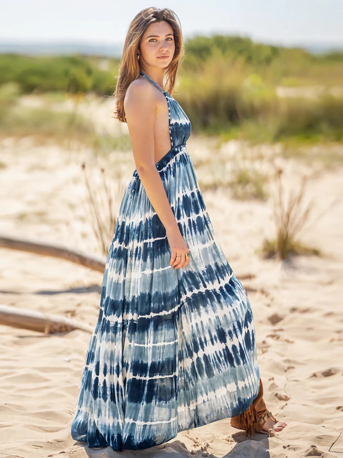 Tie-Dye Halter Neck Sleeveless Dress Trendsi