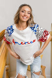BiBi America Letter Applique Spangle Puff Sleeves Top - Trendsi - Flyclothing LLC