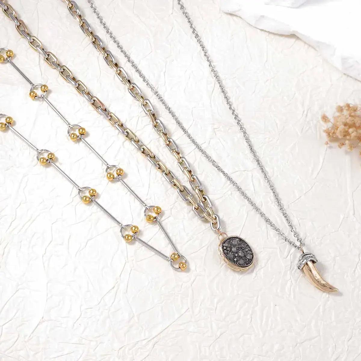 3 Piece Stainless Steel Pendant Necklace - Trendsi - Flyclothing LLC
