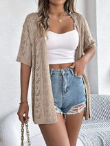 Openwork Open Front Half Sleeve Cardigan - Trendsi - Flyclothing LLC