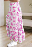 Boho Floral High Waist Ruffle Split Maxi Skirt - Trendsi - Flyclothing LLC