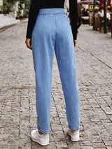 Tied Straight Jeans with Pockets - Trendsi - Flyclothing LLC