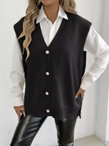 Button-Down Button Up Sweater Vest - Trendsi - Flyclothing LLC