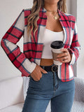 Plaid Open Front Long Sleeve Jacket - Trendsi - Flyclothing LLC