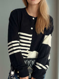 Striped Color Block Round Neck Cardigan - Trendsi - Flyclothing LLC