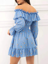 Off-Shoulder Floral Print Ruffle Dress - Trendsi - Flyclothing LLC