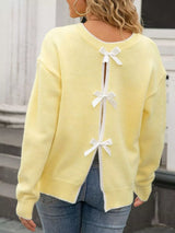 Bow-Back Round Neck Sweater - Trendsi - Flyclothing LLC