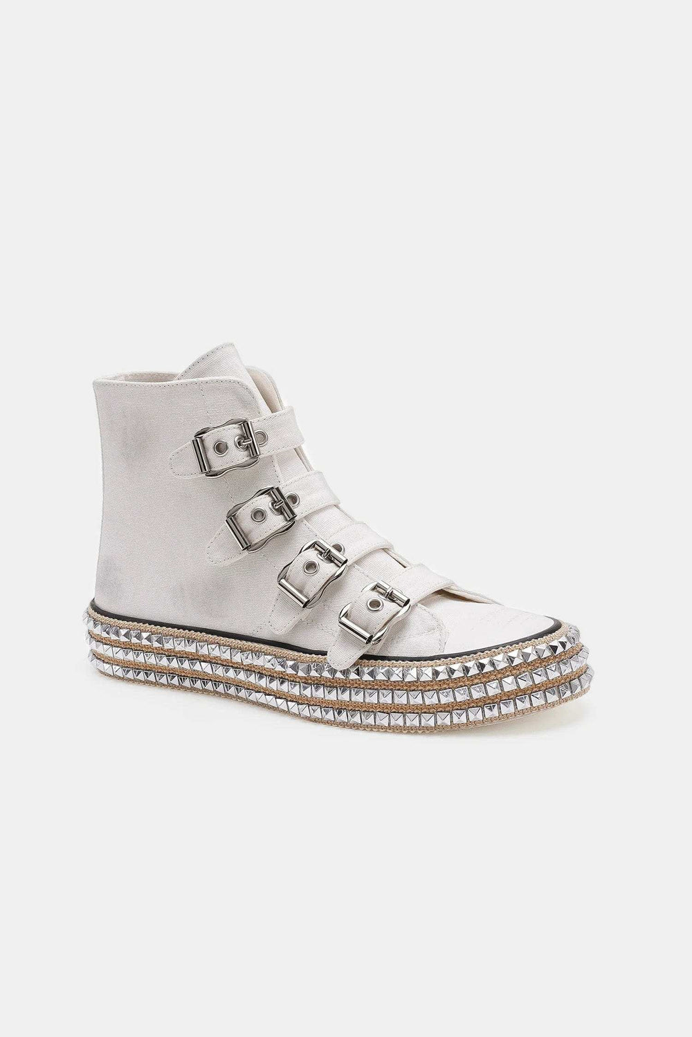 Beast Fashion Multi-Buckle Straps Studded Platform Sneakers - Trendsi - Flyclothing LLC