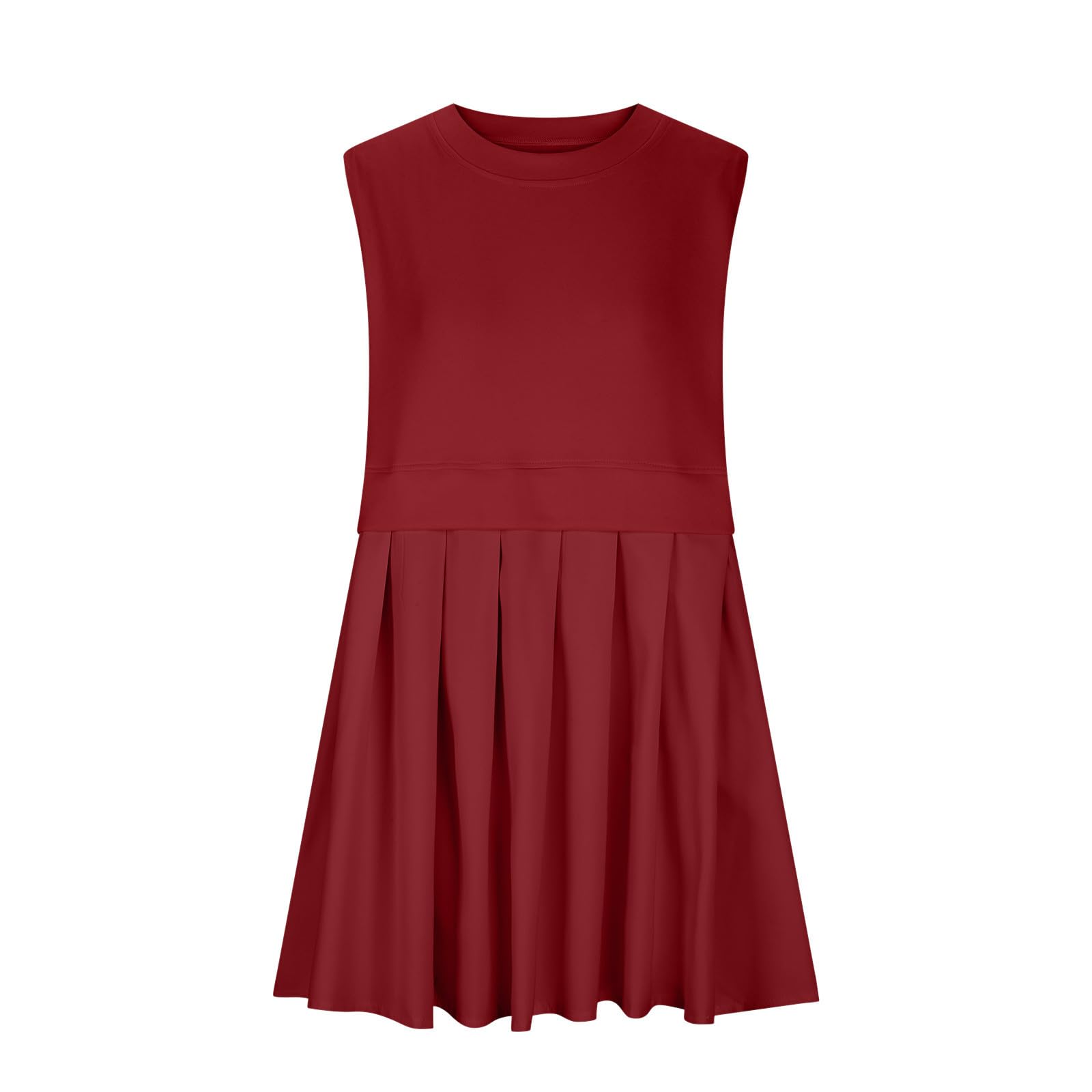 Pleated Round Neck Sleeveless Mini Dress - Trendsi