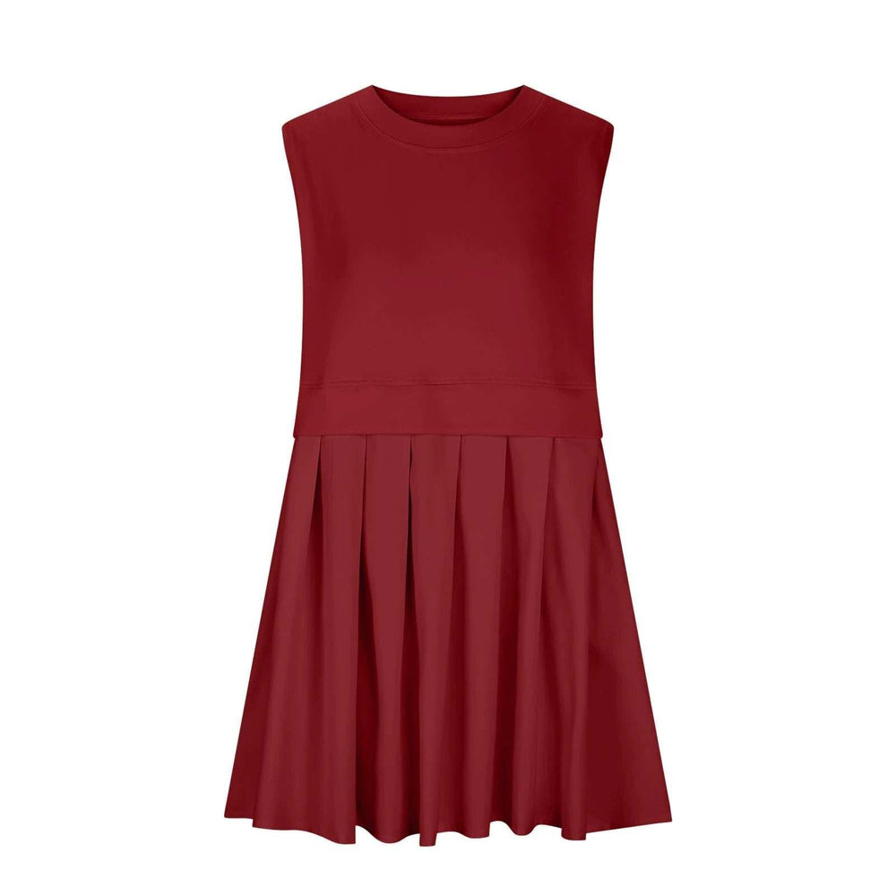 Pleated Round Neck Sleeveless Mini Dress - Trendsi - Flyclothing LLC