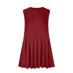 Pleated Round Neck Sleeveless Mini Dress - Trendsi