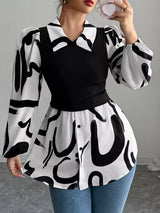 Abstract Print Long Sleeve Blouse - Trendsi - Flyclothing LLC