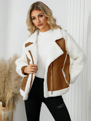 Pocketed Sherpa Zip Up Long Sleeve Jacket - Trendsi