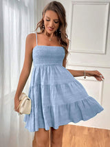 Smocked Tiered Sleeveless Mini Dress - Trendsi - Flyclothing LLC