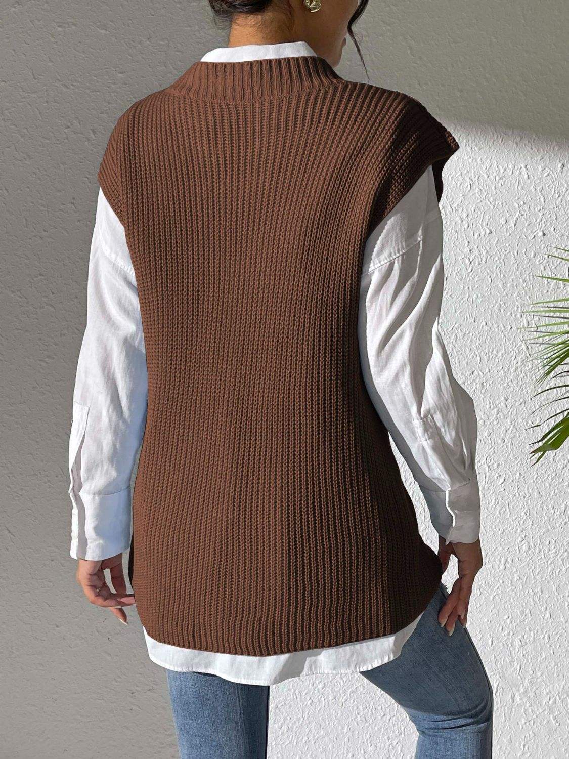 Pearl Trim V-Neck Sweater Vest - Trendsi - Flyclothing LLC