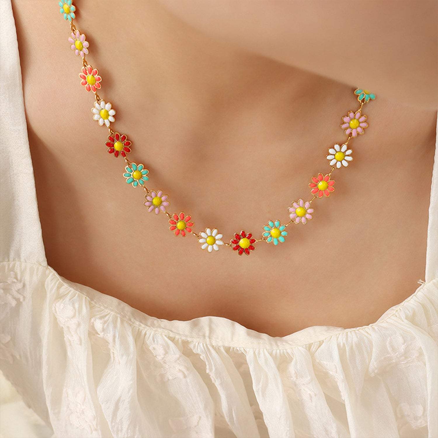 Titanium Steel Oil Drip Flower Necklace - Trendsi - Flyclothing LLC