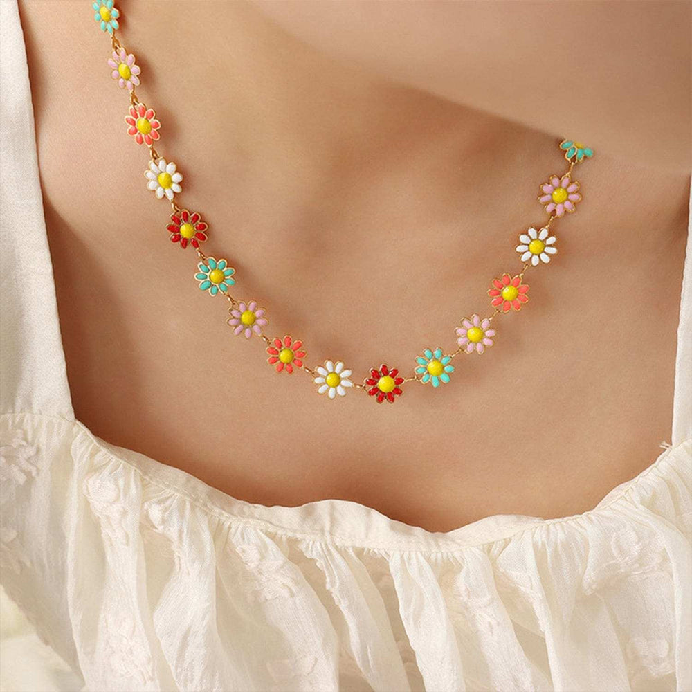Titanium Steel Oil Drip Flower Necklace - Trendsi - Flyclothing LLC