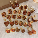 18K Gold-Plated Alloy Resin Geometric Earrings - Trendsi - Flyclothing LLC