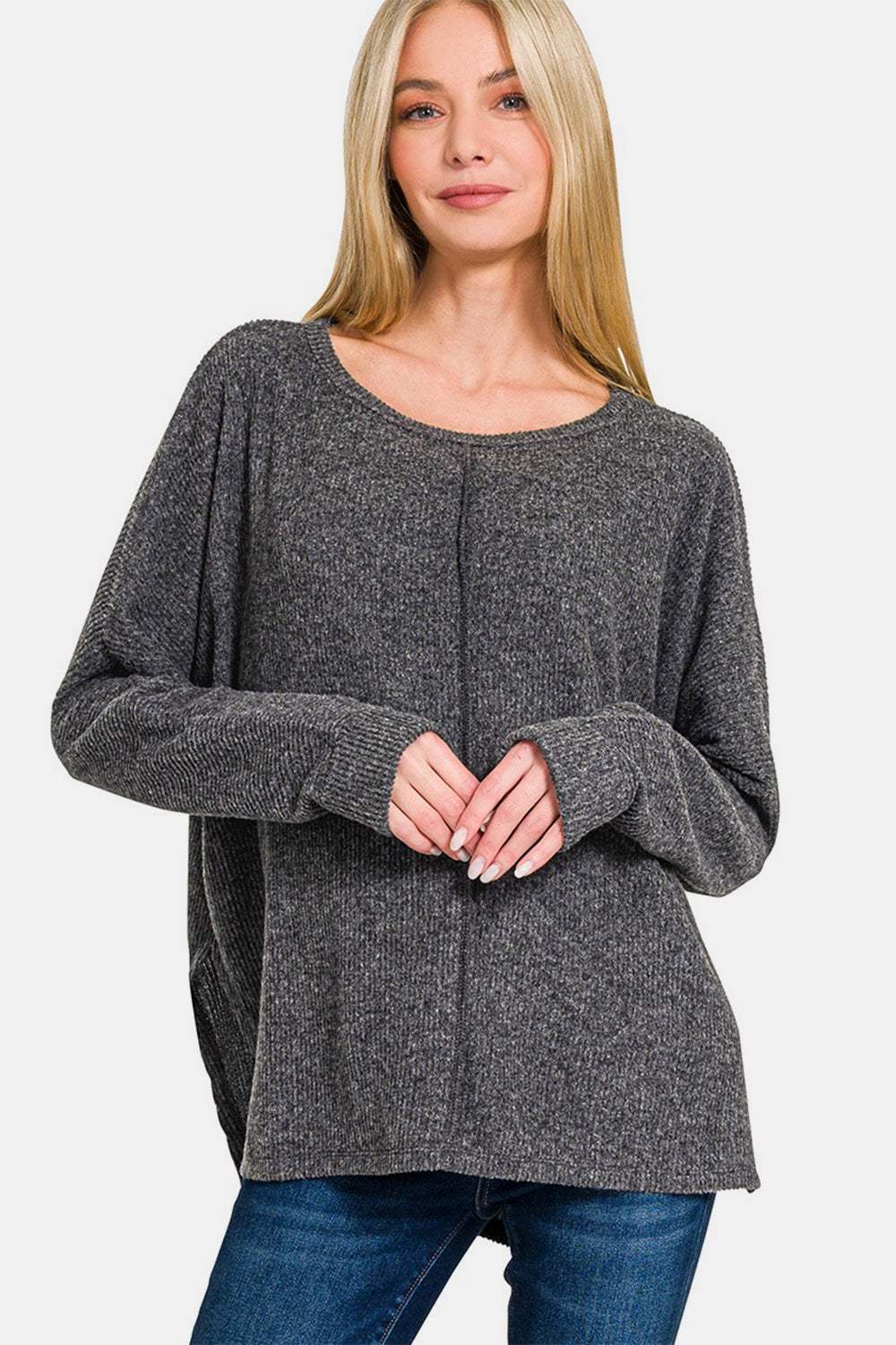 Zenana High-Low Side Slit Round Neck T-Shirt - Trendsi - Flyclothing LLC