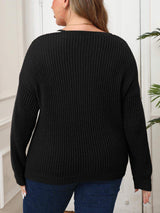 Plus Size Contrast Dropped Shoulder Long Sleeve Sweater - Trendsi - Flyclothing LLC