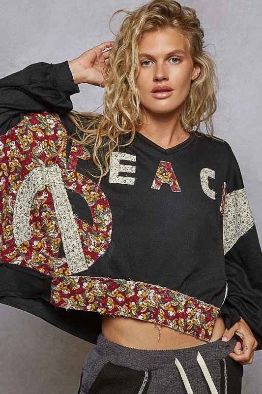 POL Peace Patch Floral Long Sleeve Hoodie - Trendsi - Flyclothing LLC