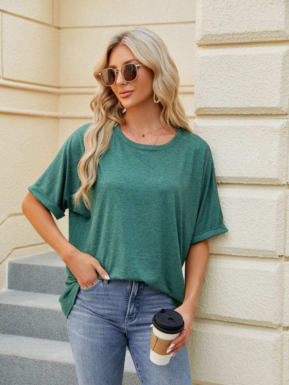 Florira Round Neck Half Sleeve T-Shirt - Trendsi - Flyclothing LLC